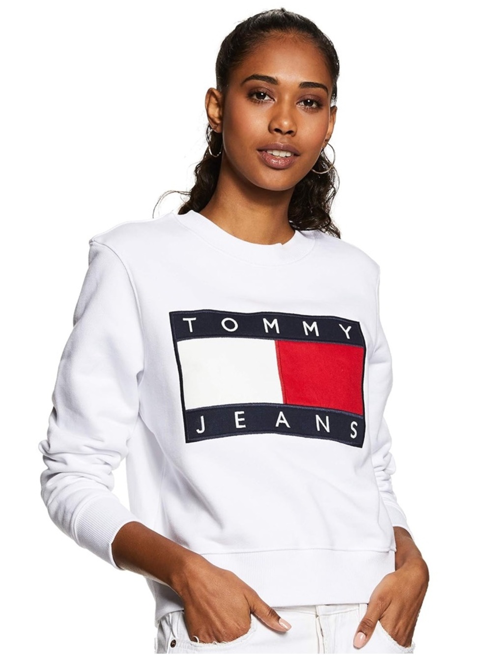 NWT Vintage Style Tommy Jeans 90s Heritage Flag White Sweatshirt Y2K Size S